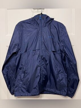 Quechua Decathlon Rain Jacket Mens Blue Lightweight Hooded Packable Windbreaker
